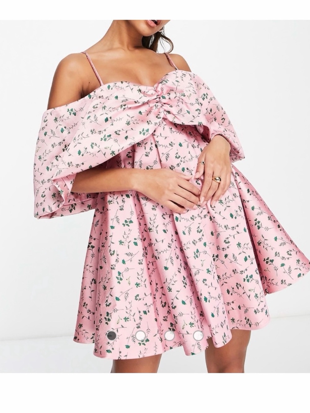 ASOS Pink Floral Off-Shoulder Mini Dress with Back Bow